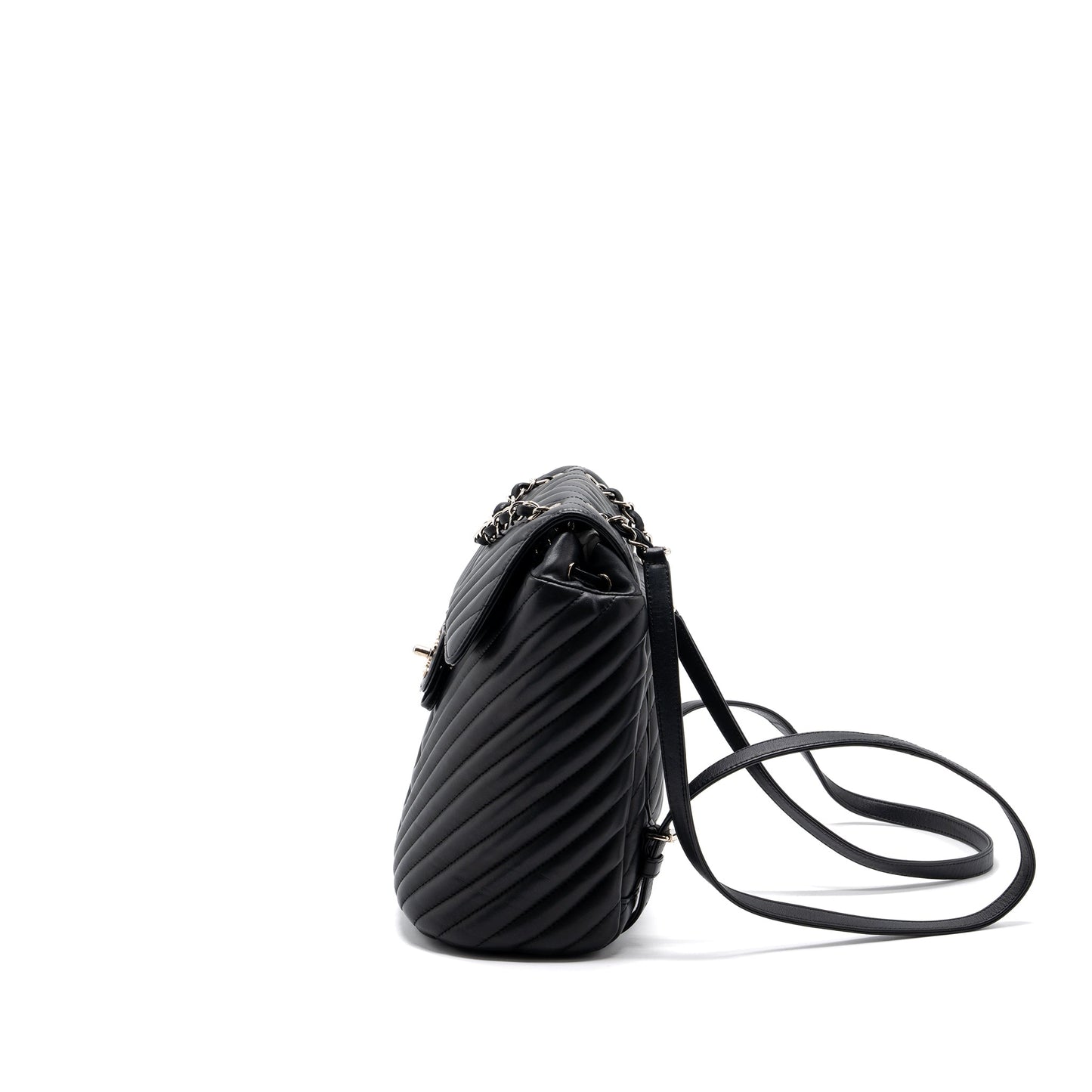 Chanel Small Urban Spirit Backpack Chevron Calfskin Black SHW