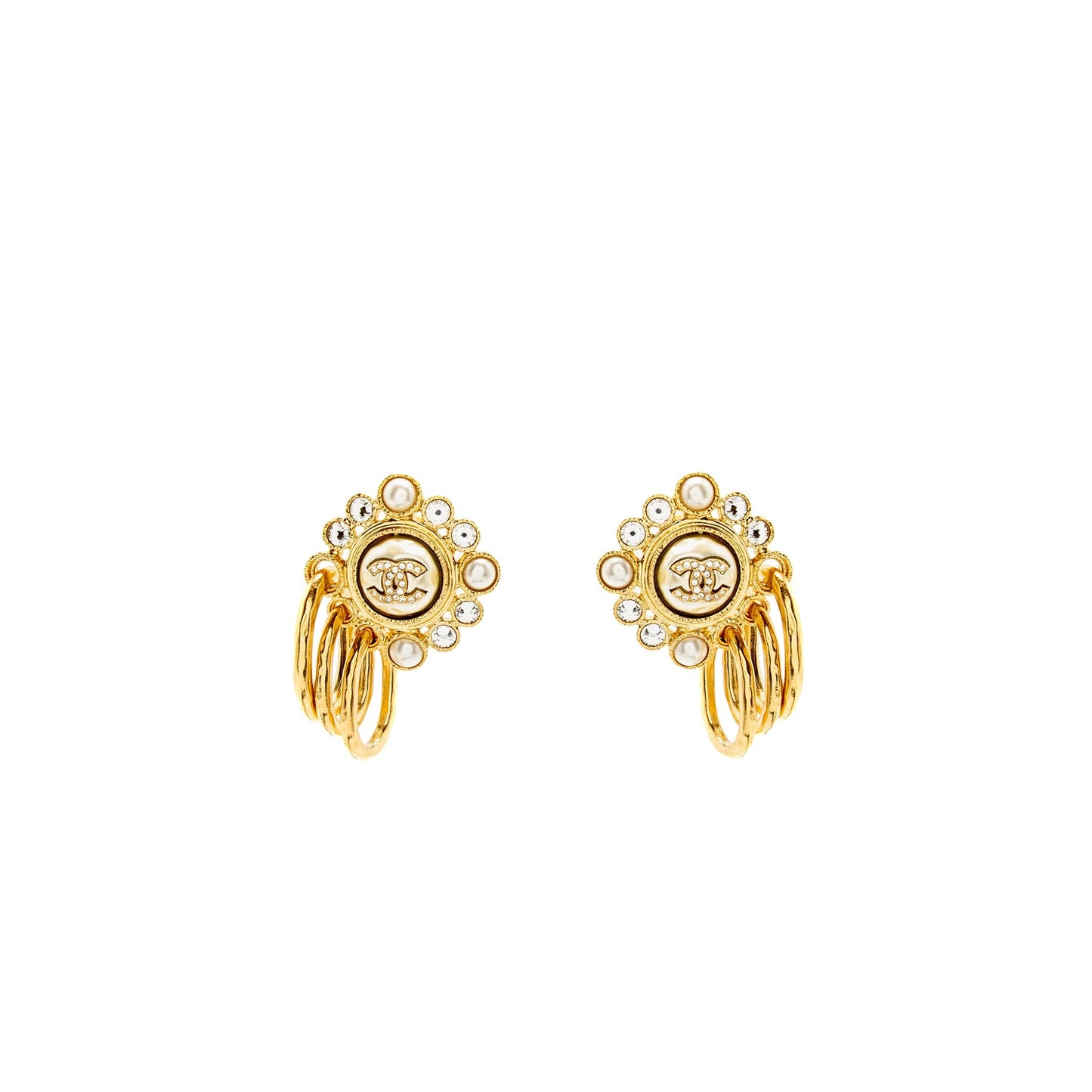 Chanel faux pearl & strass cc drop earrings gold tone