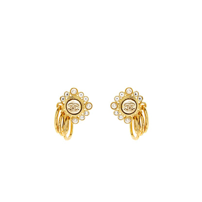 Chanel faux pearl & strass cc drop earrings gold tone