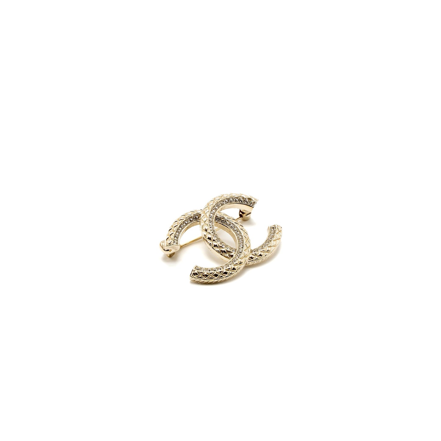 Chanel CC Logo Brooch Crystal Light Gold Tone