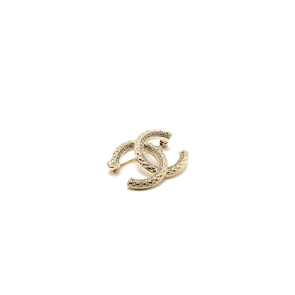 Chanel CC Logo Brooch Crystal Light Gold Tone