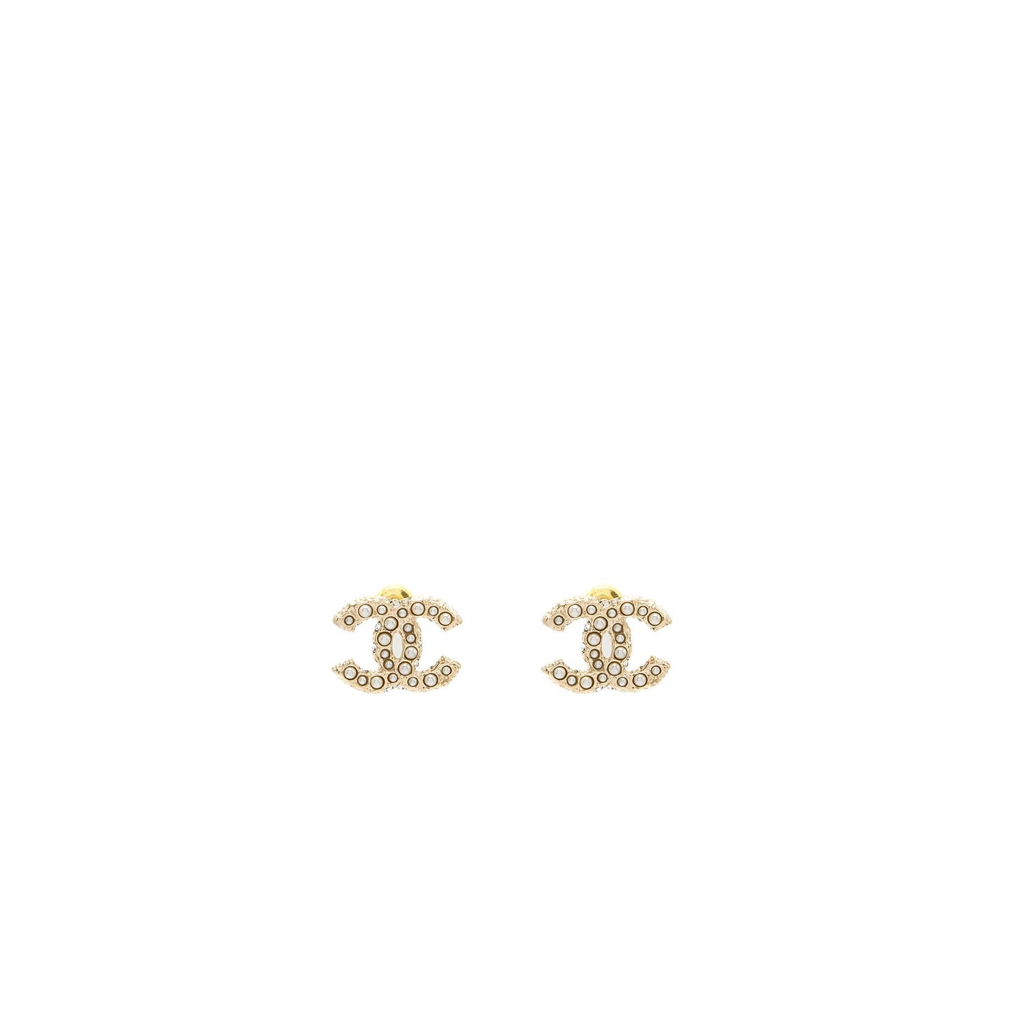 Chanel CC Logo Earrings with Pearl Light Gold Tone