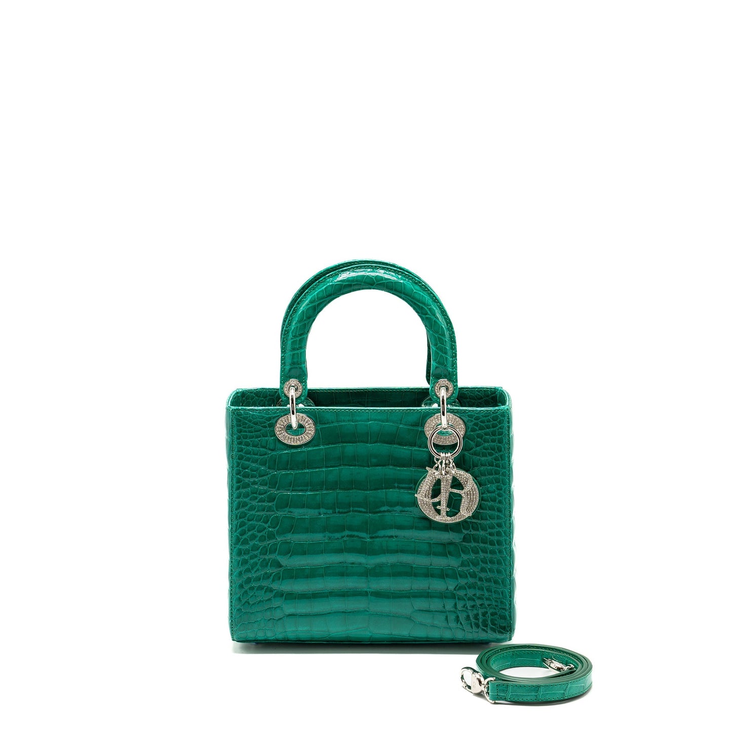 Dior medium lady dior crocodile green with crystal