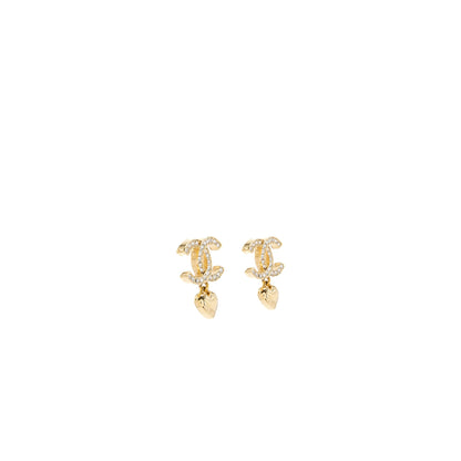 Chanel CC Logo Heart Earrings Crystal GHW