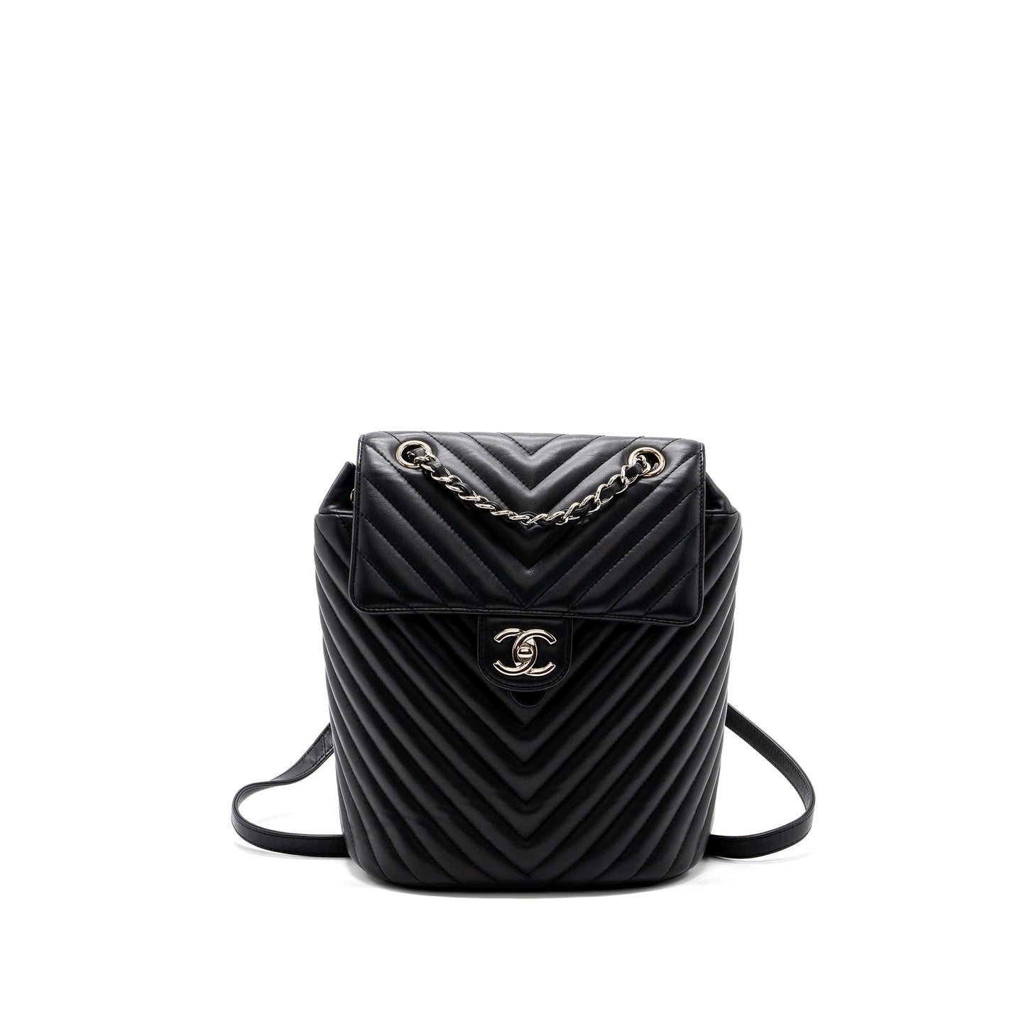 Chanel Small Urban Spirit Backpack Chevron Calfskin Black SHW