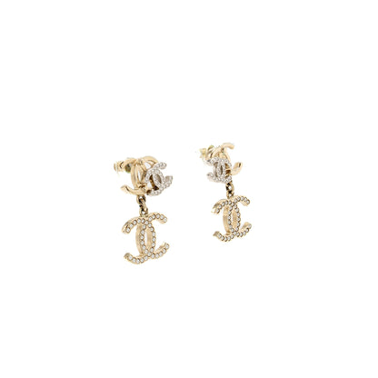 Chanel Triple CC Logo Earrings Light gold tone