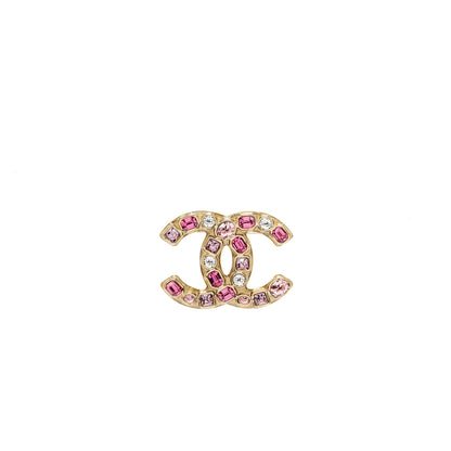 Chanel giant cc logo brooch with Crystal pink multicolour Gold Tone