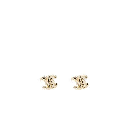 Chanel Classic CC Logo Earring Light Gold Tone