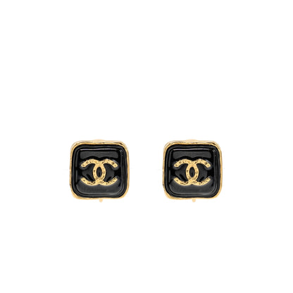 Chanel Square CC Logo Ear Clips Gold Tone