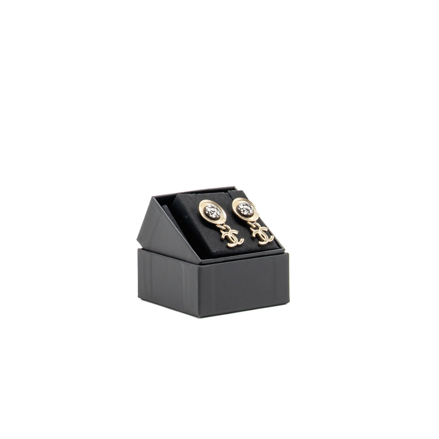 Chanel CC drop earrings light gold tone