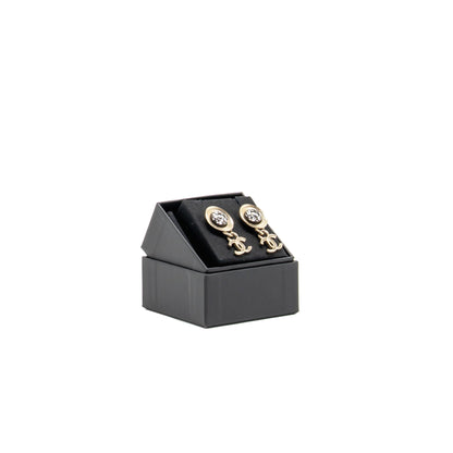 Chanel CC drop earrings light gold tone