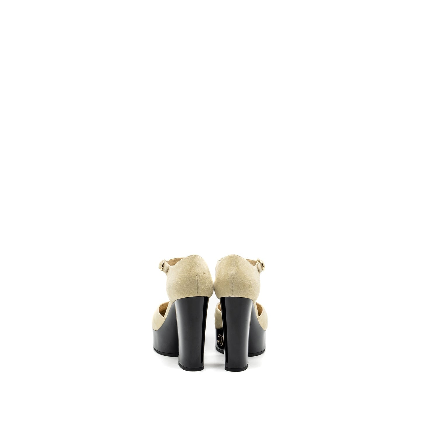 Chanel Size 38 open High Platform Shoe suede / Paten / Calfskin Ivroy  / Black GHW