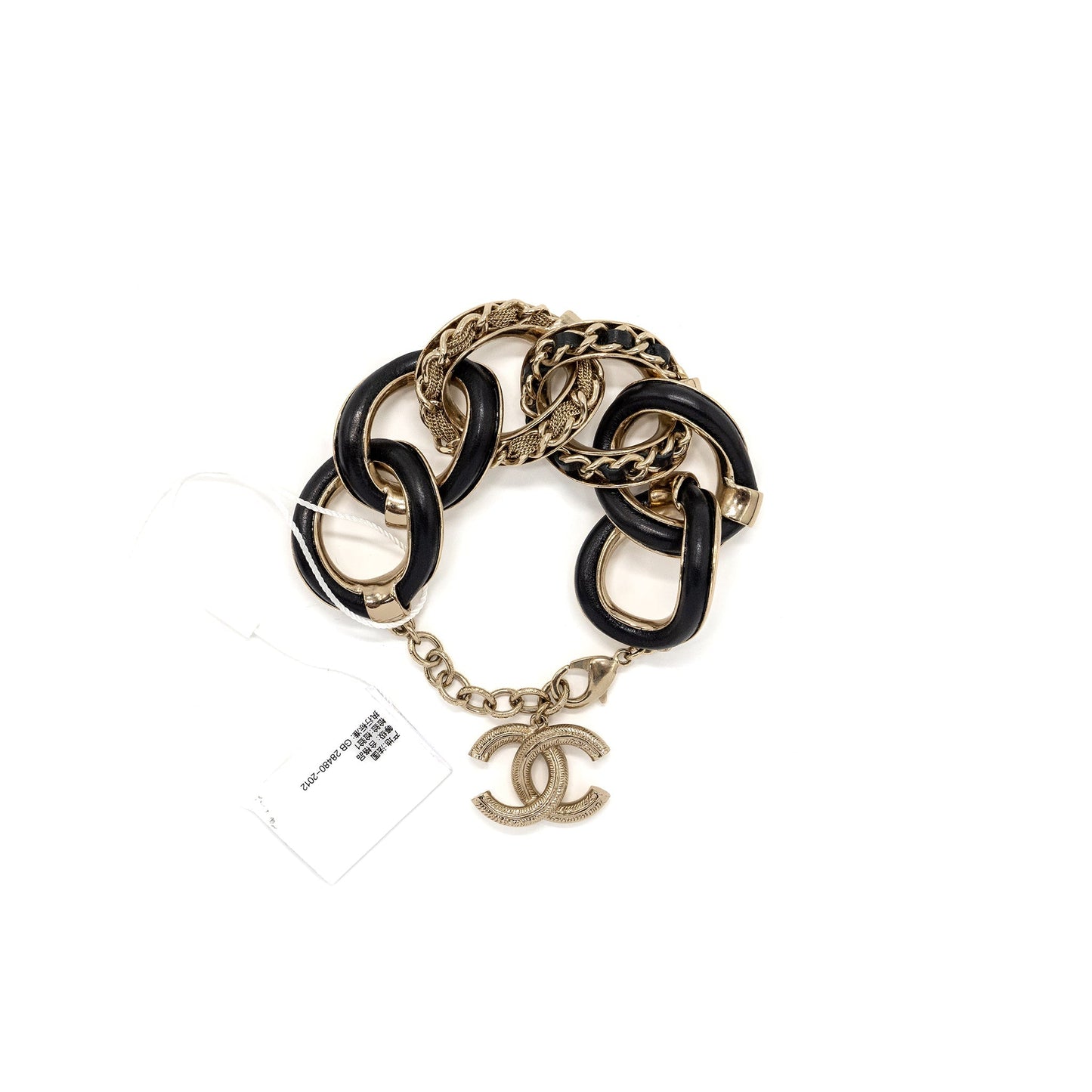 Chanel twist bracelet leather black with light gold tone