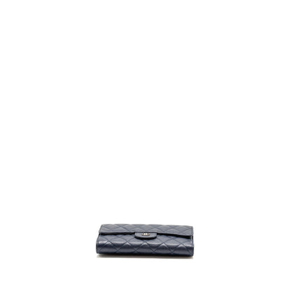 Chanel Classic Flap Long Wallet Caviar Dark Blue SHW