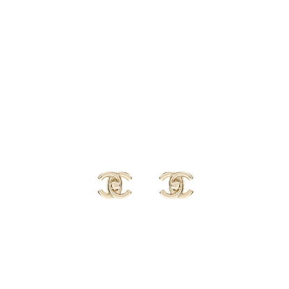 Chanel Classic CC Logo Earring Light Gold Tone