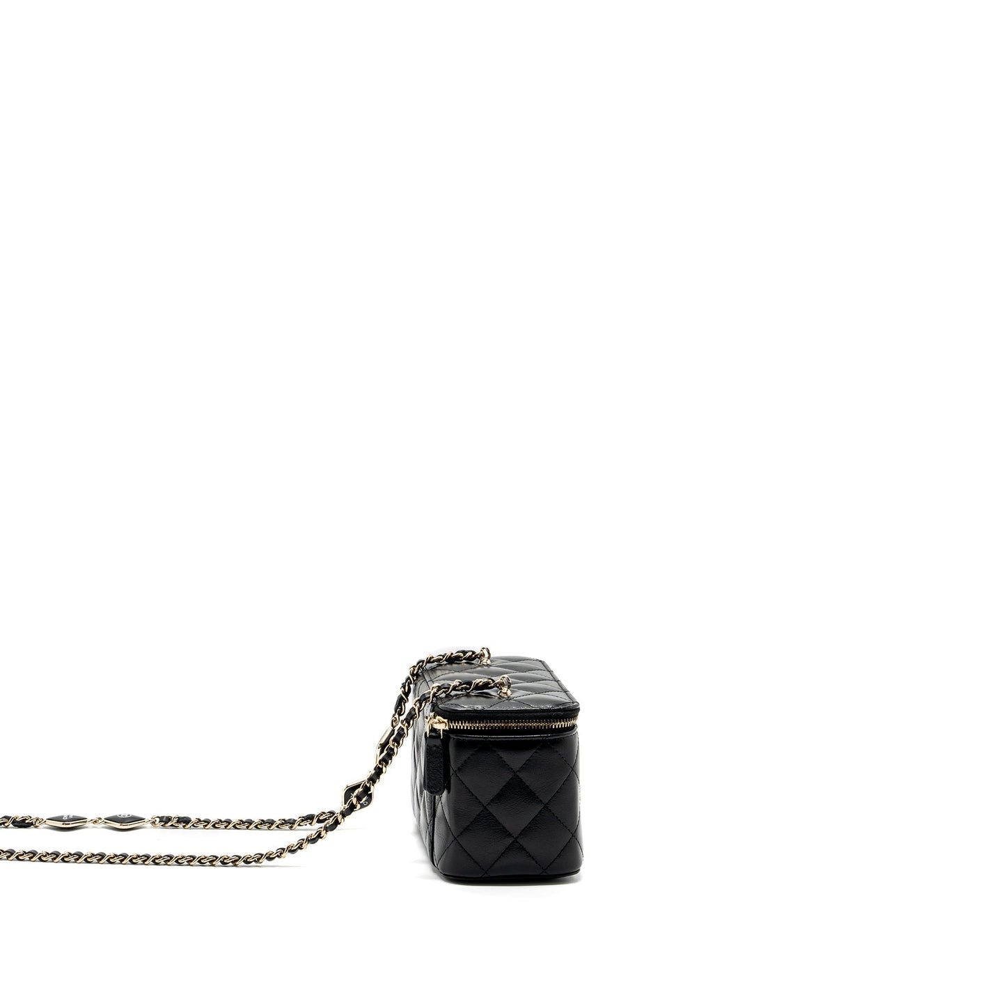 Chanel long vanity case with charms chain Calfskin Black LGHW (microchip)
