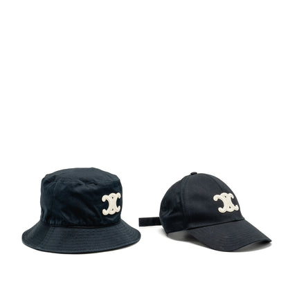 Celine Size S Triomphe Bob and Baseball Cap Cotton Black (Sell in Set)