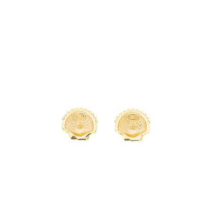 Chanel Shell CC Logo Earrings Crystal Gold Tone