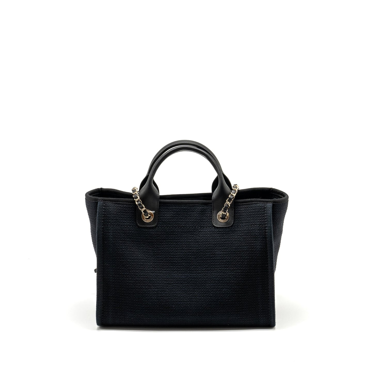 Chanel Small Deauville Shopping Tote Bag Calfskin/Fabric Black LGHW (microchip)