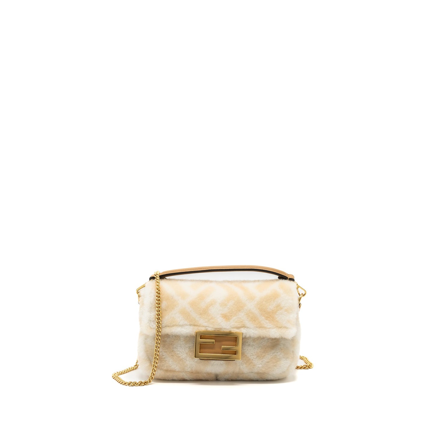 Fendi Mini Baguette Sheepskin Beige/ White