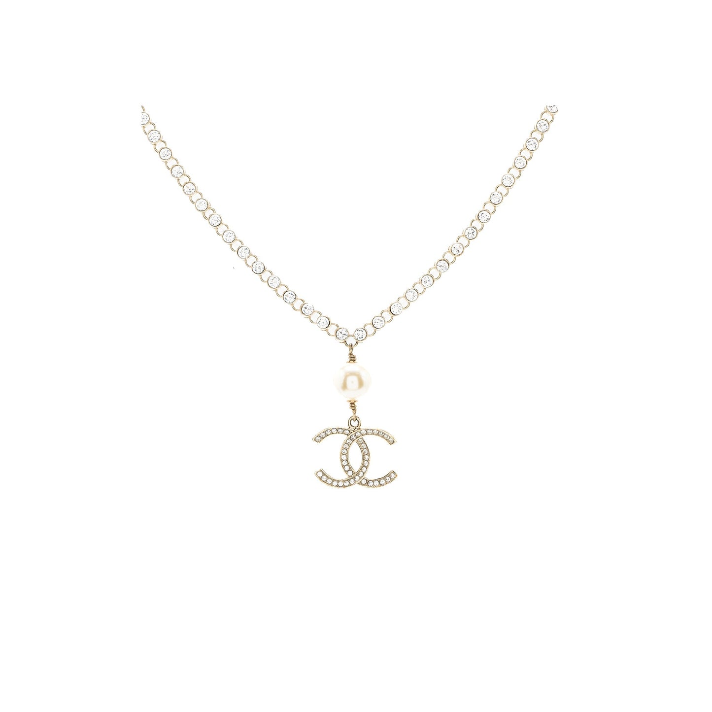 Chanel CC Logo Drop Chocker Crystal/Pearl Light Gold Tone