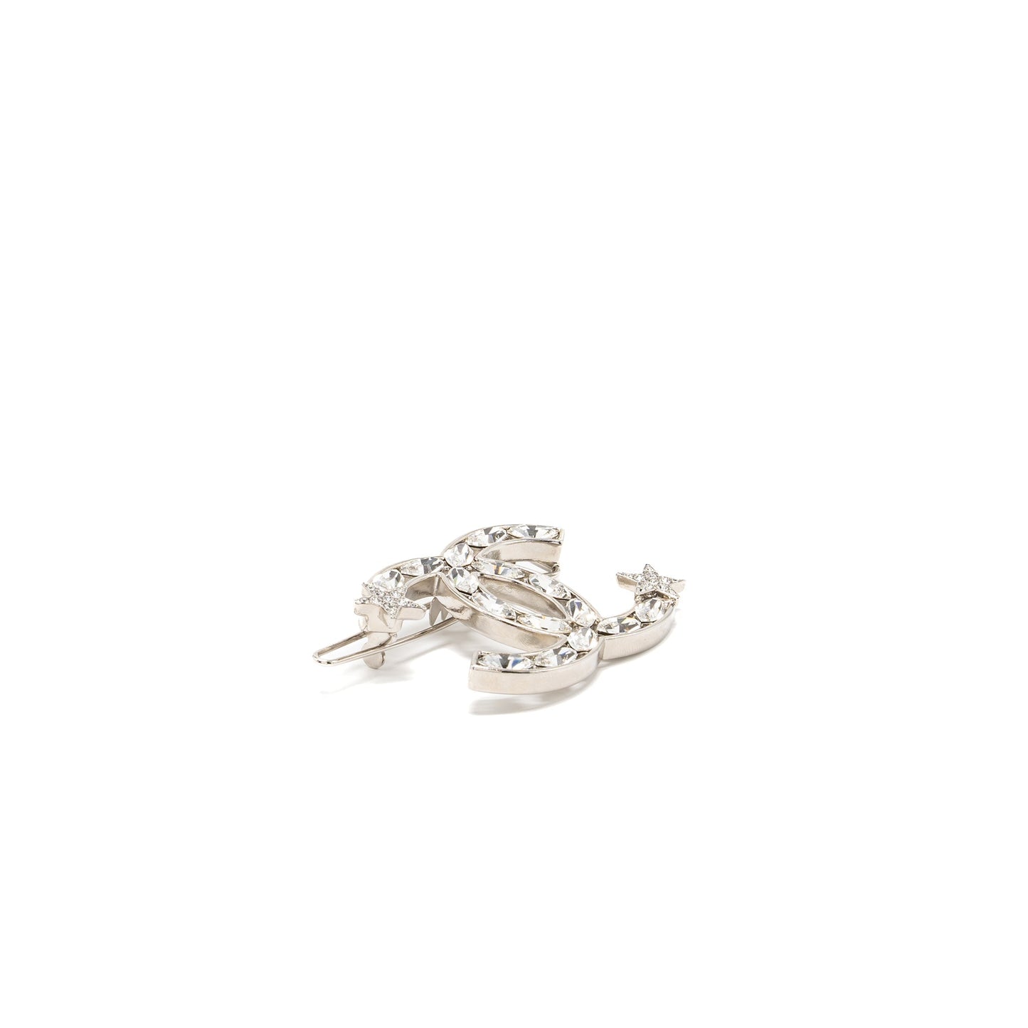 Chanel Giant CC logo hair clip with crystal silver tone