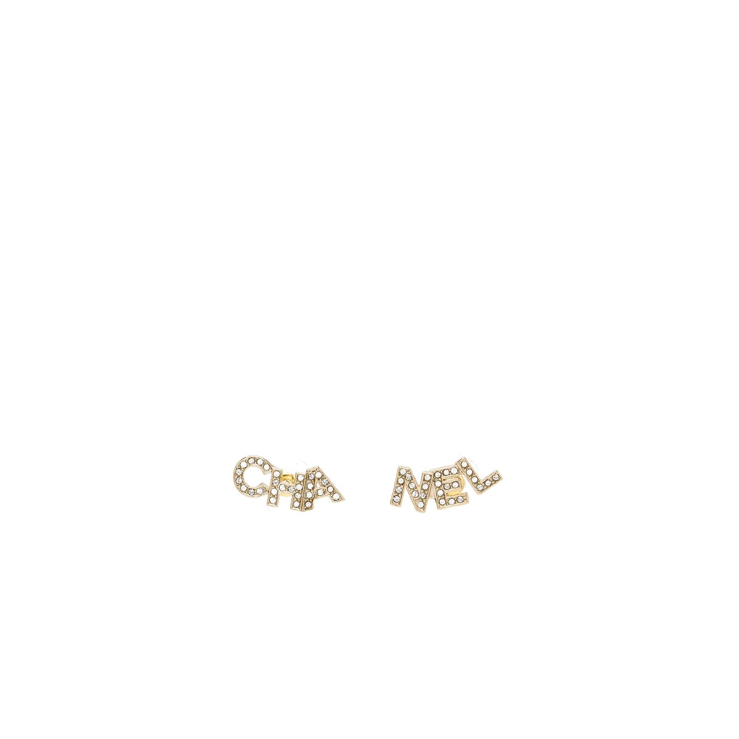 Chanel Crystal Letter Logo Earring Light Gold Tone
