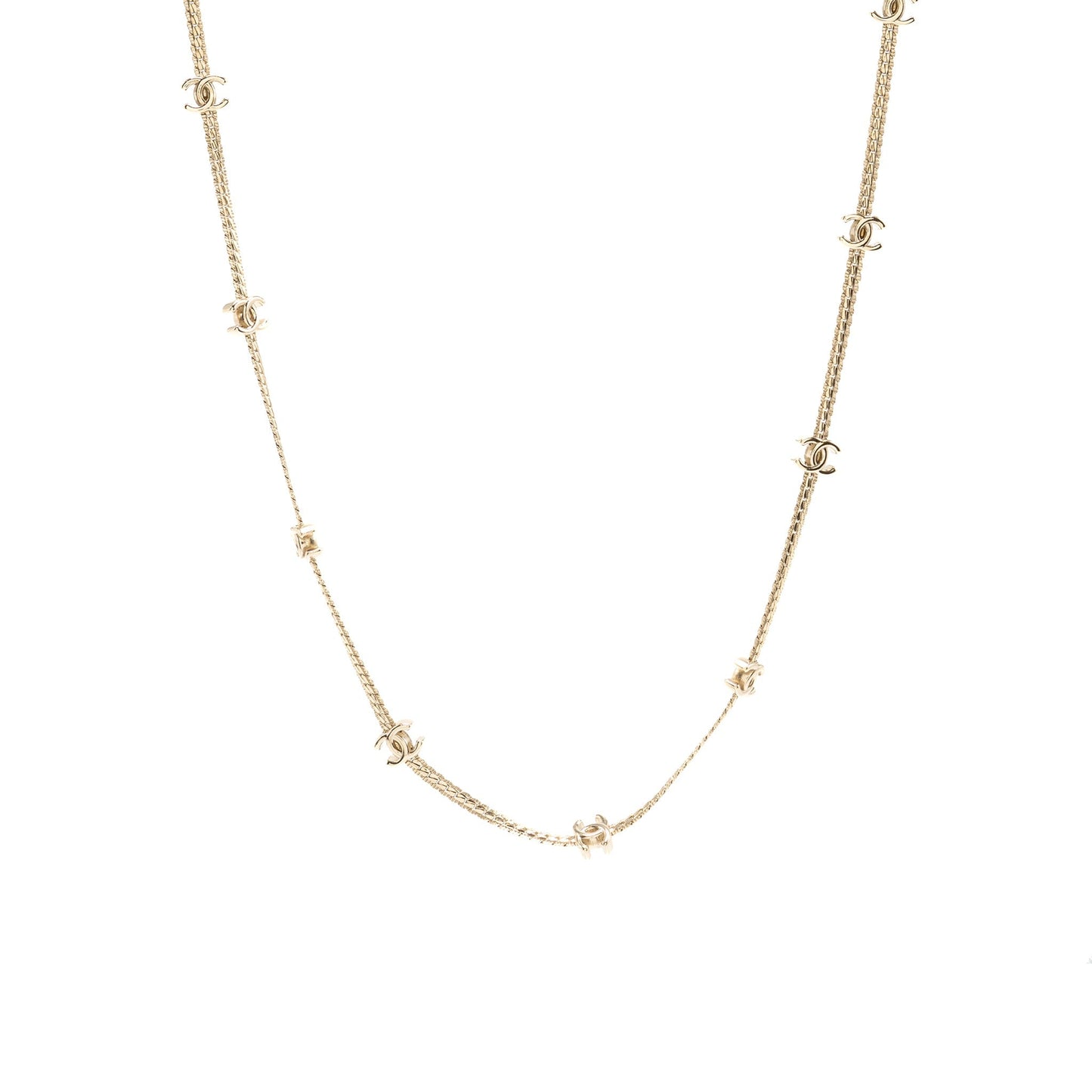 Chanel CC logo 14 motif necklace light gold tone