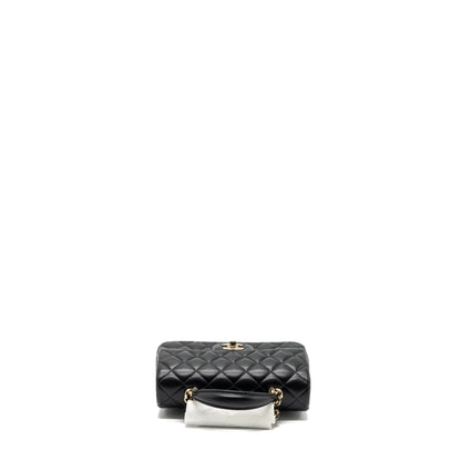Chanel top handle mini rectangular flap bag lambskin black LGHW (microchip)