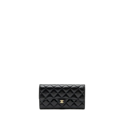 Chanel classic long flap wallet lambskin black GHW (microchip)