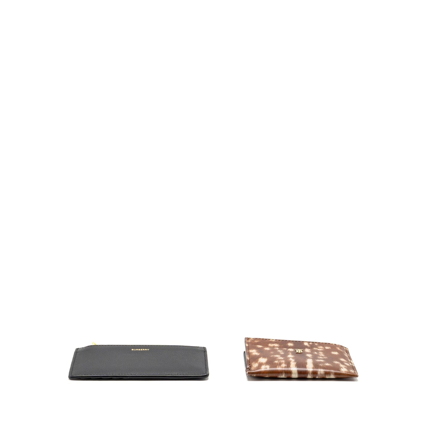 Burberry Brown Deer Print Zip Card Case, Leather Black Zip Card Holder (sell in a set)