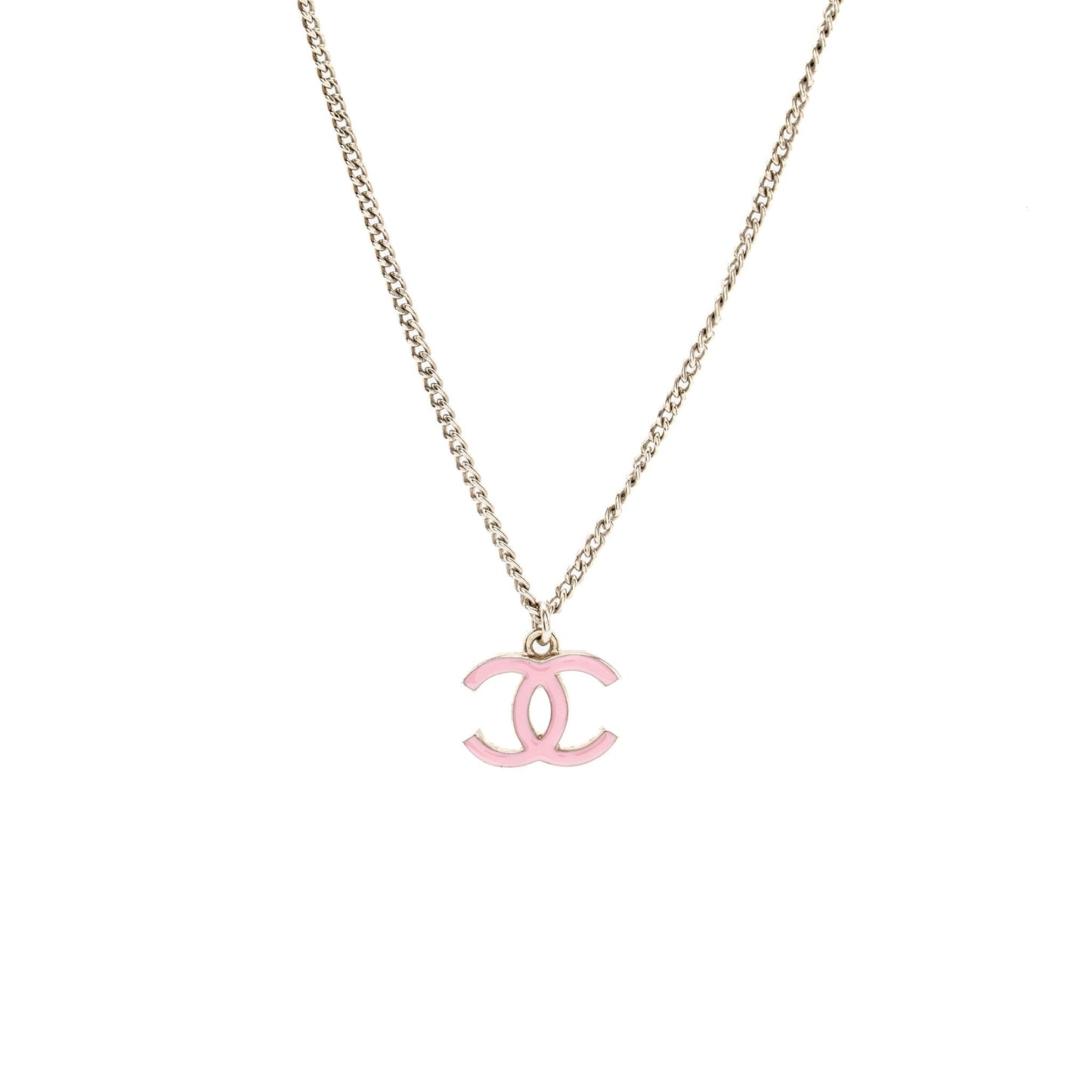 Chanel CC logo necklace pink / silver tone