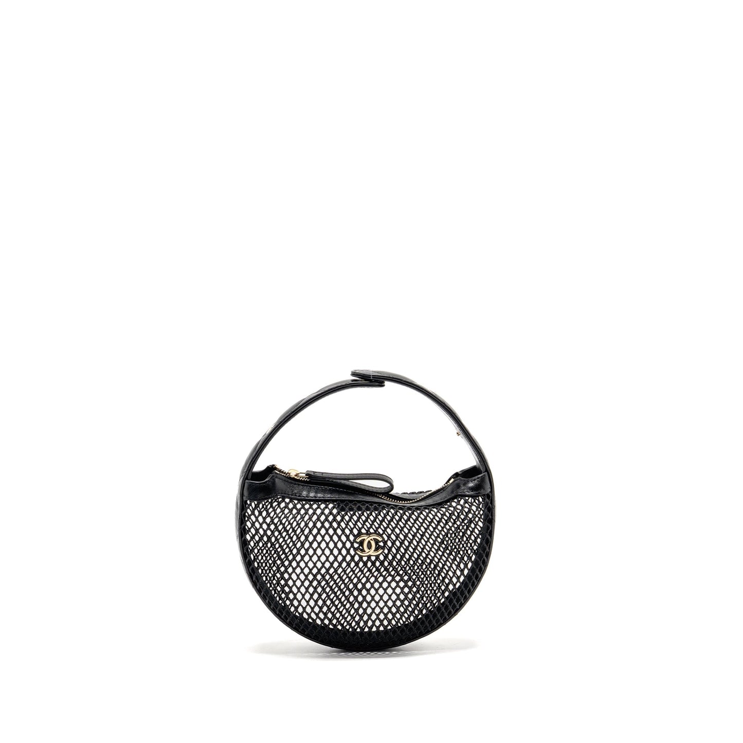 Chanel 25S half moon clutch mesh/ lambskin black LGHW (microchip)