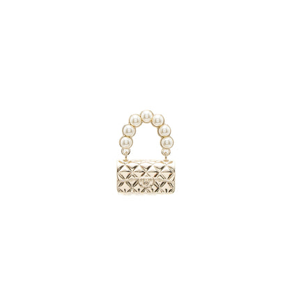 Chanel Bag Brooch Pearl Light Gold Tone