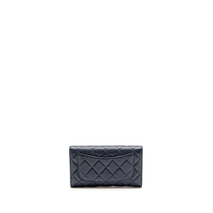 Chanel Classic Flap Long Wallet Caviar Dark Blue SHW