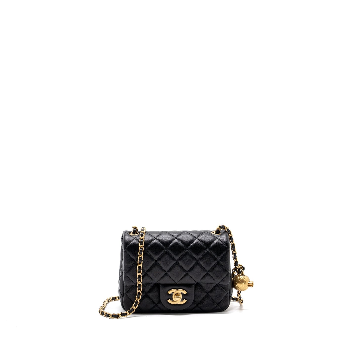 Chanel Pearl Crush Mini Square Flap Bag Lambskin Black GHW(Microchip)