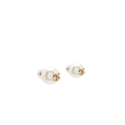 Chanel giant pearl earrings gold tone