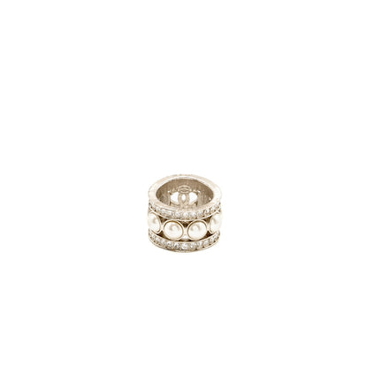 Chanel CC Logo Pearl/ Crystal Ring Silver Tone