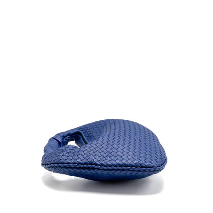 Bottega Veneta Intercciato Hobo Purse Lambskin Dark Blue