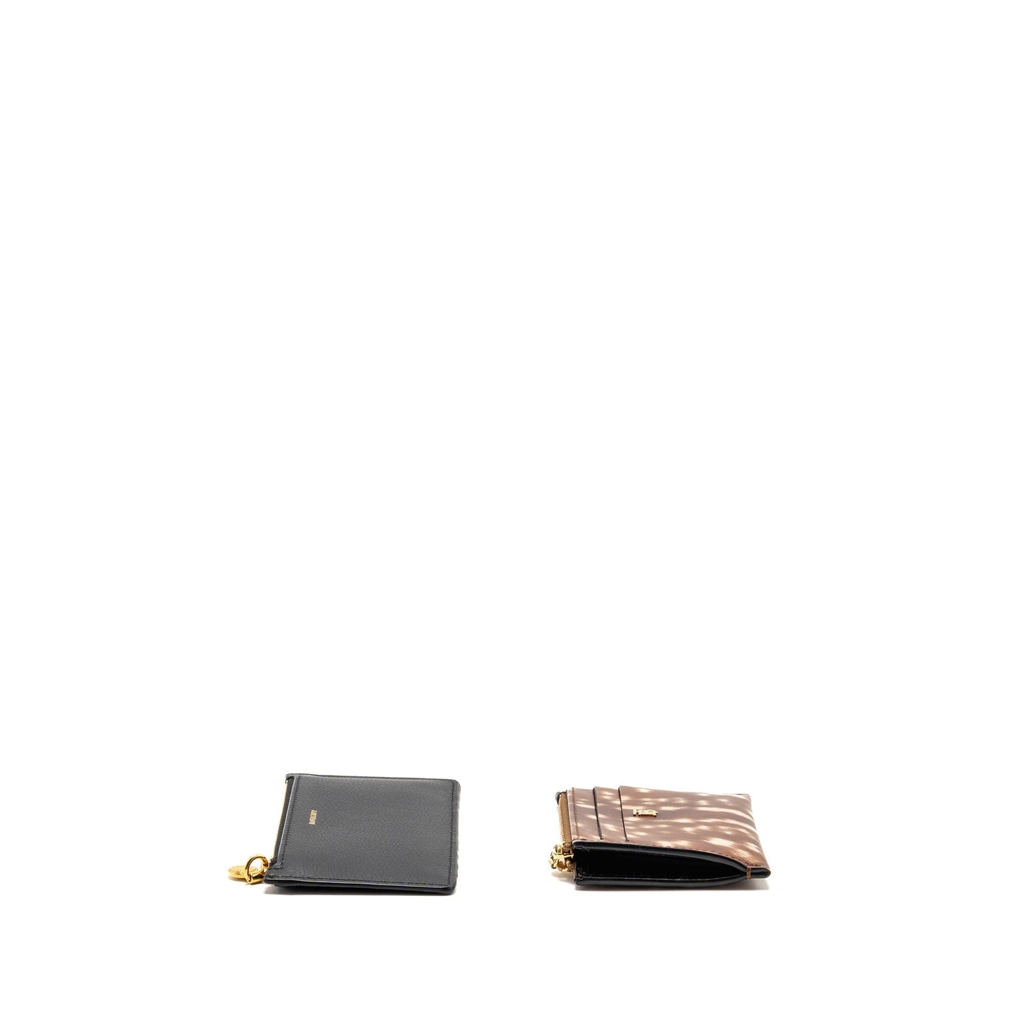 Burberry Brown Deer Print Zip Card Case, Leather Black Zip Card Holder (sell in a set)