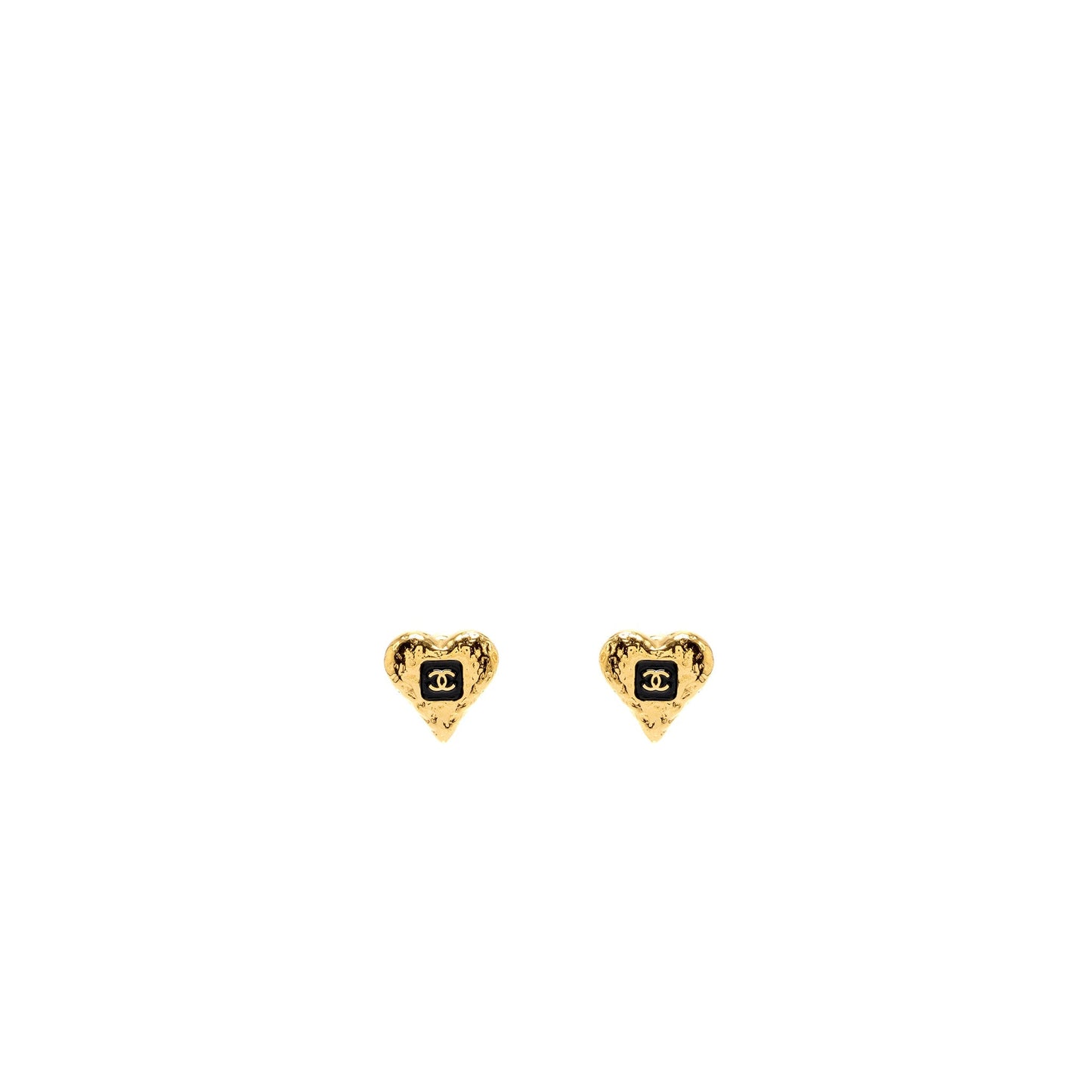 Chanel Heart Shape CC Logo Earrings gold tone