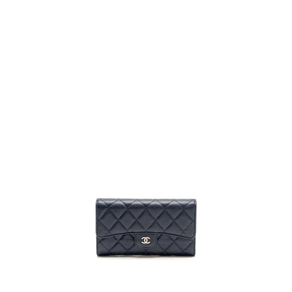 Chanel Classic Flap Long Wallet Caviar Dark Blue SHW