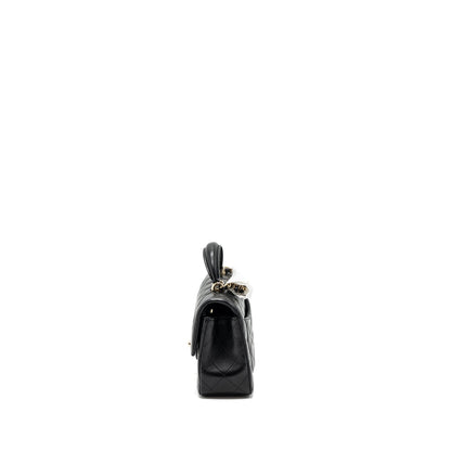 Chanel top handle mini rectangular flap bag lambskin black LGHW (microchip)
