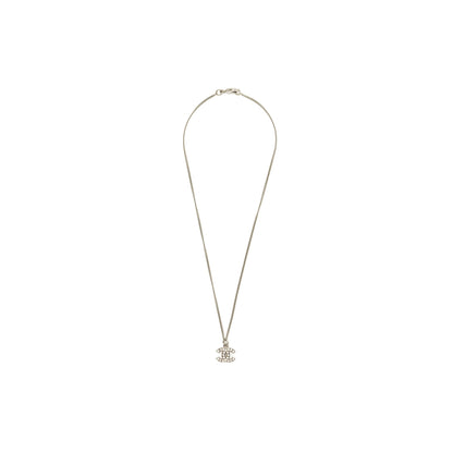 Chanel CC Logo Necklace Crystal Silver Tone