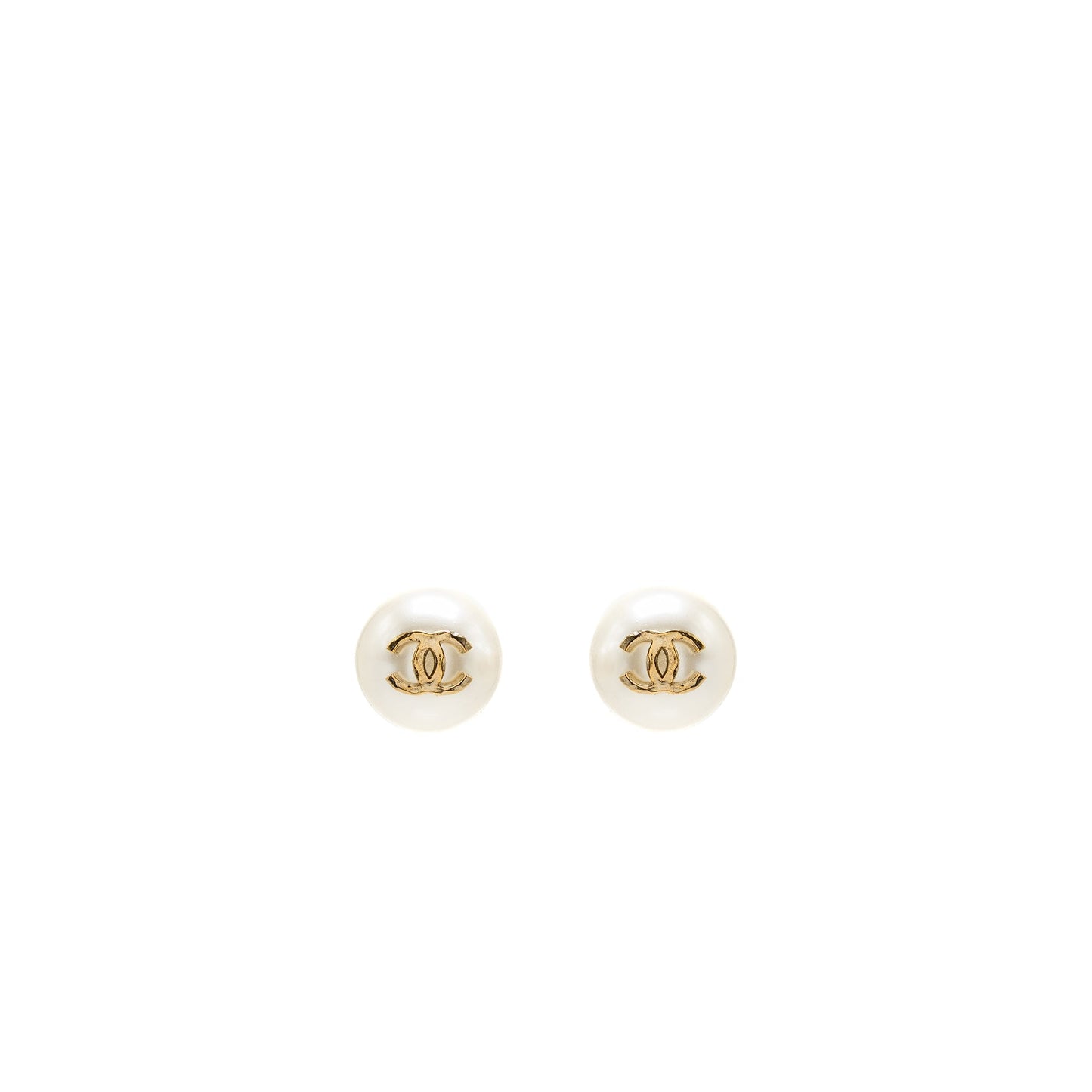 Chanel giant pearl earrings gold tone