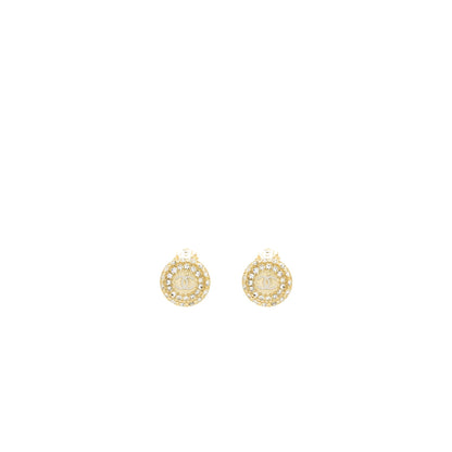 Chanel round cc logo earclips crystal gold tone