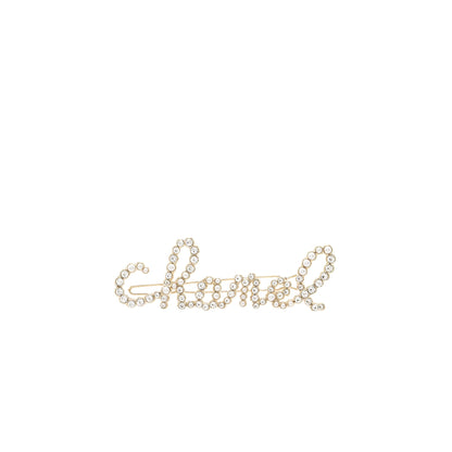 Chanel Letter crystal and pearl hair clip light gold tone