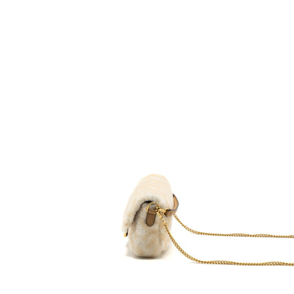 Fendi Mini Baguette Sheepskin Beige/ White
