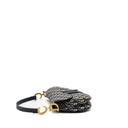 Dior Medium Saddle Purse Blue Oblique Jacquard Canvas