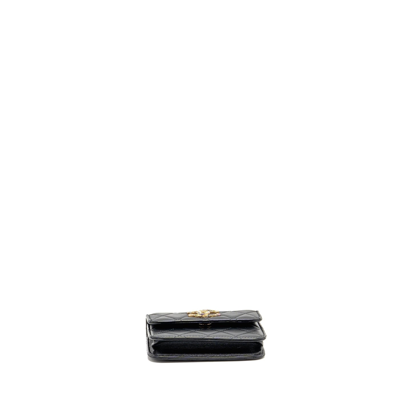 Chanel Zirconium Flap Clutch/Card Holder with Chain Lambskin Black GHW